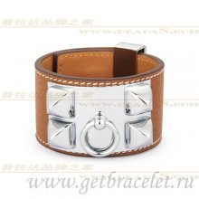 Hermes Collier de Chien Bracelet Chestnut With Silver